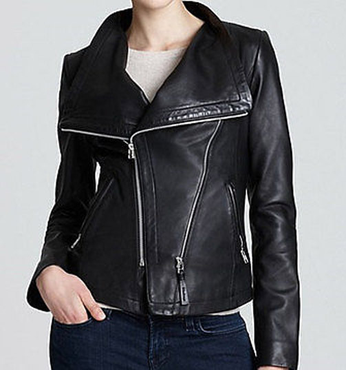 New Women's Handmade Black Wide Collar Leather Jacket Asymmetrical ...