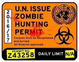 Zombie Hunting Vinyl Window Sticker 15x12cm car permit dead walking humour - $4.68