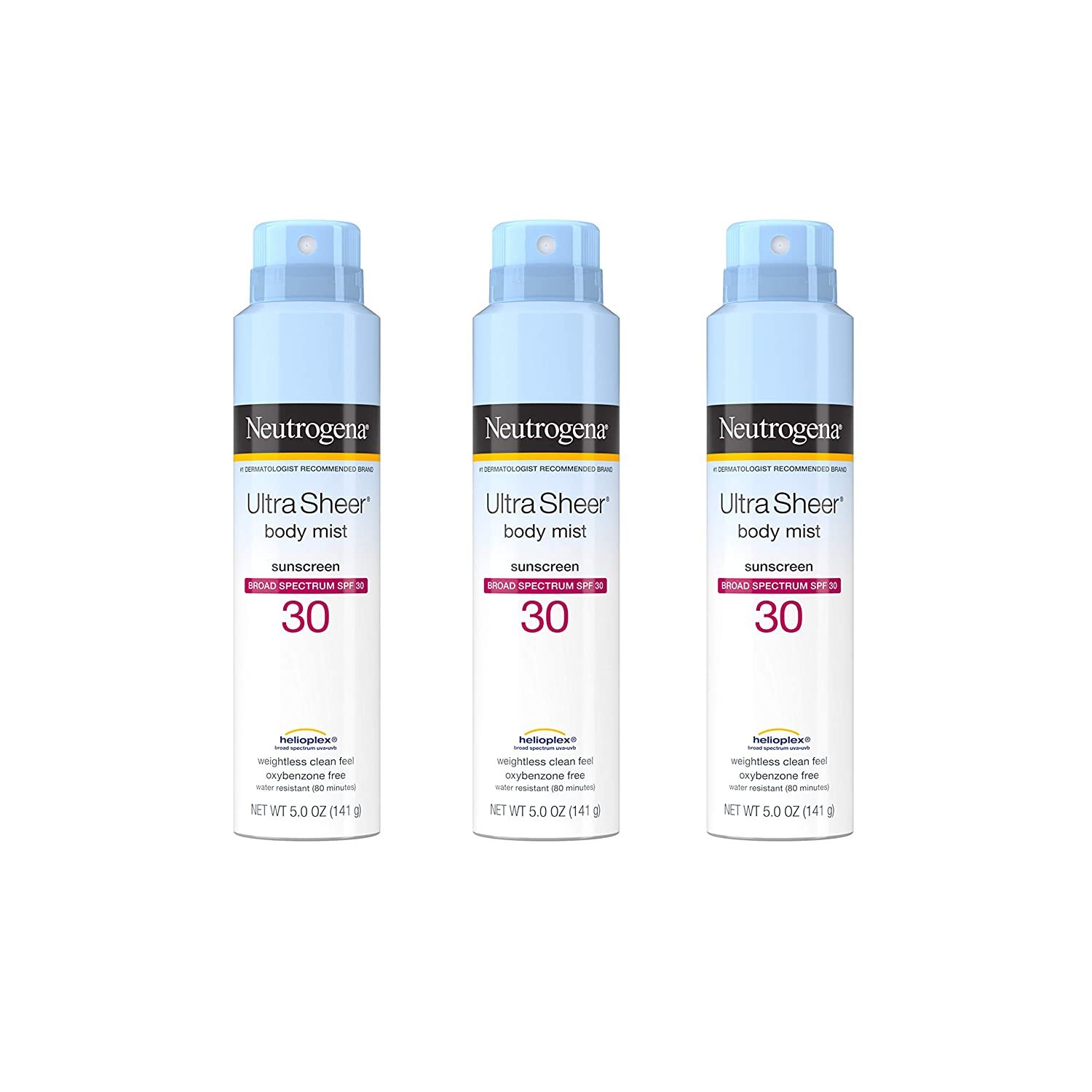Body Mist Sunscreen SPF 30,Lightweight  Water Resistant, Oil-Free 5 oz 3 Pack