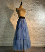 Women Dusty Blue Full Tulle Skirt Wedding Tiered Tulle Skirt Outfit High Waisted image 3