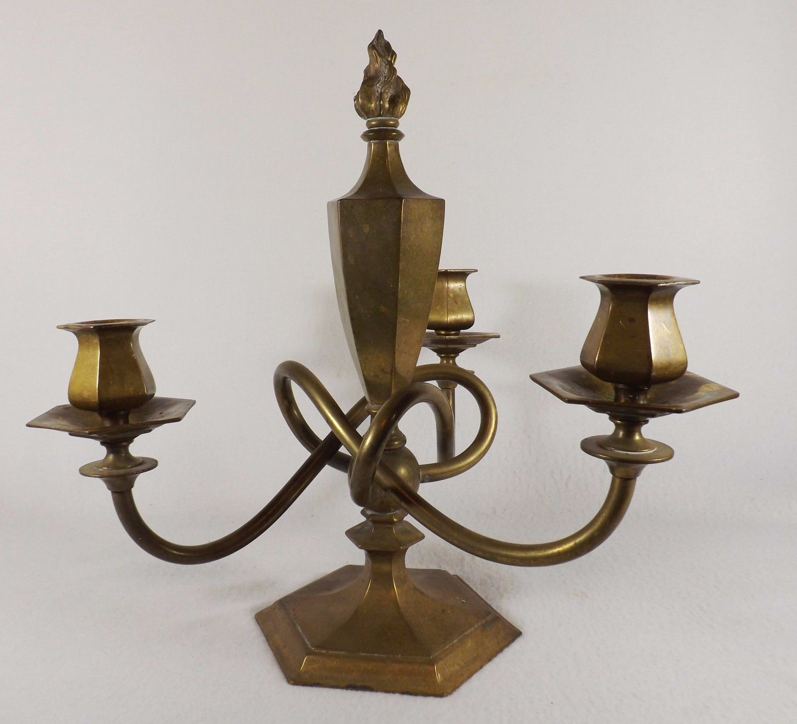 Antique Victorian Candelabra Solid Brass HEAVY Flame Finial Previously