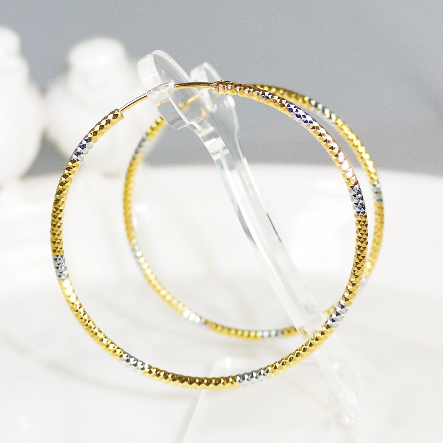 5cm Hoop Earrings Gold Plated Silver 2 Tone Round Loop 2mm Gauge S L1600