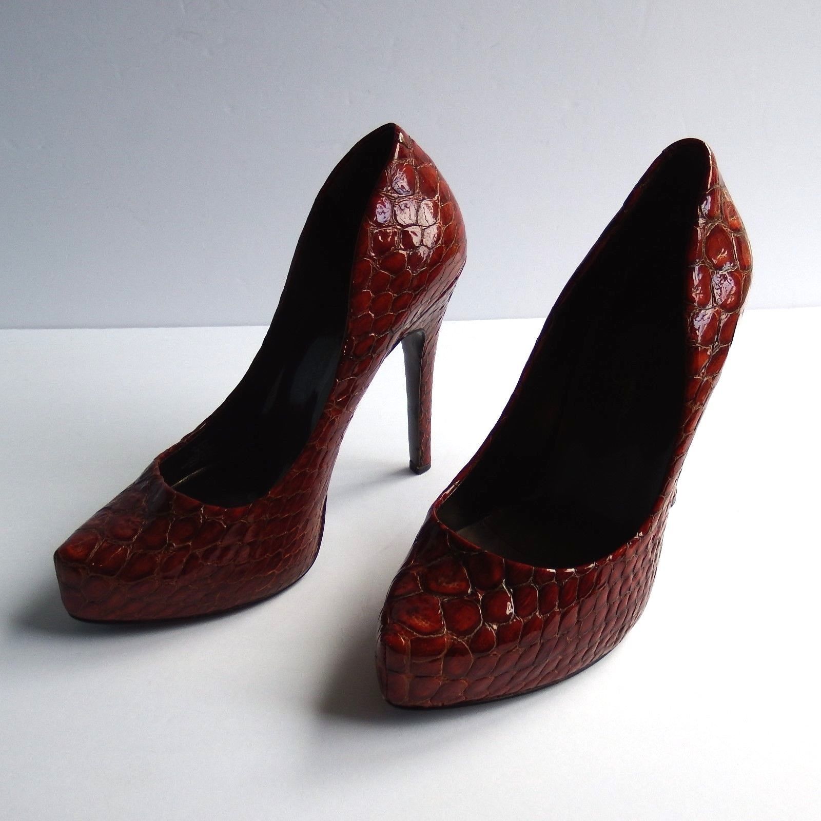 Jessica Simpson Burnt Orange Sz. 7 Snake Print Patent Leather Pumps - Heels