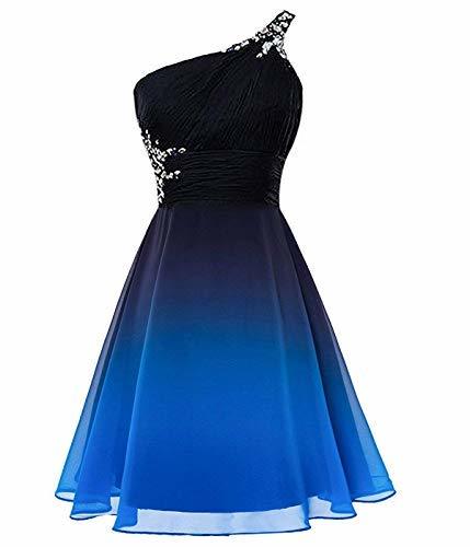 Kivary Beaded One Shoulder Short Ombre Chiffon Prom Homecoming Dresses Black Blu