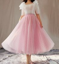 Women Pink Plaid Skirt A Line Long Plaid Skirt Pink Tulle Skirt