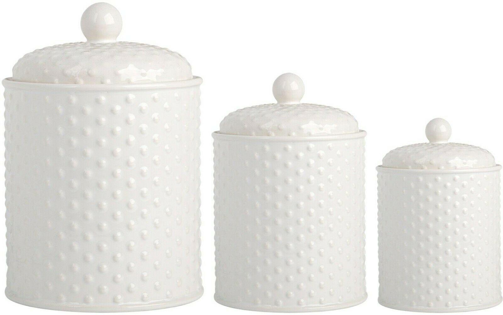 SET OF 3 WHITE ROUND HOBNAIL CANISTERS - Food Storage Containers