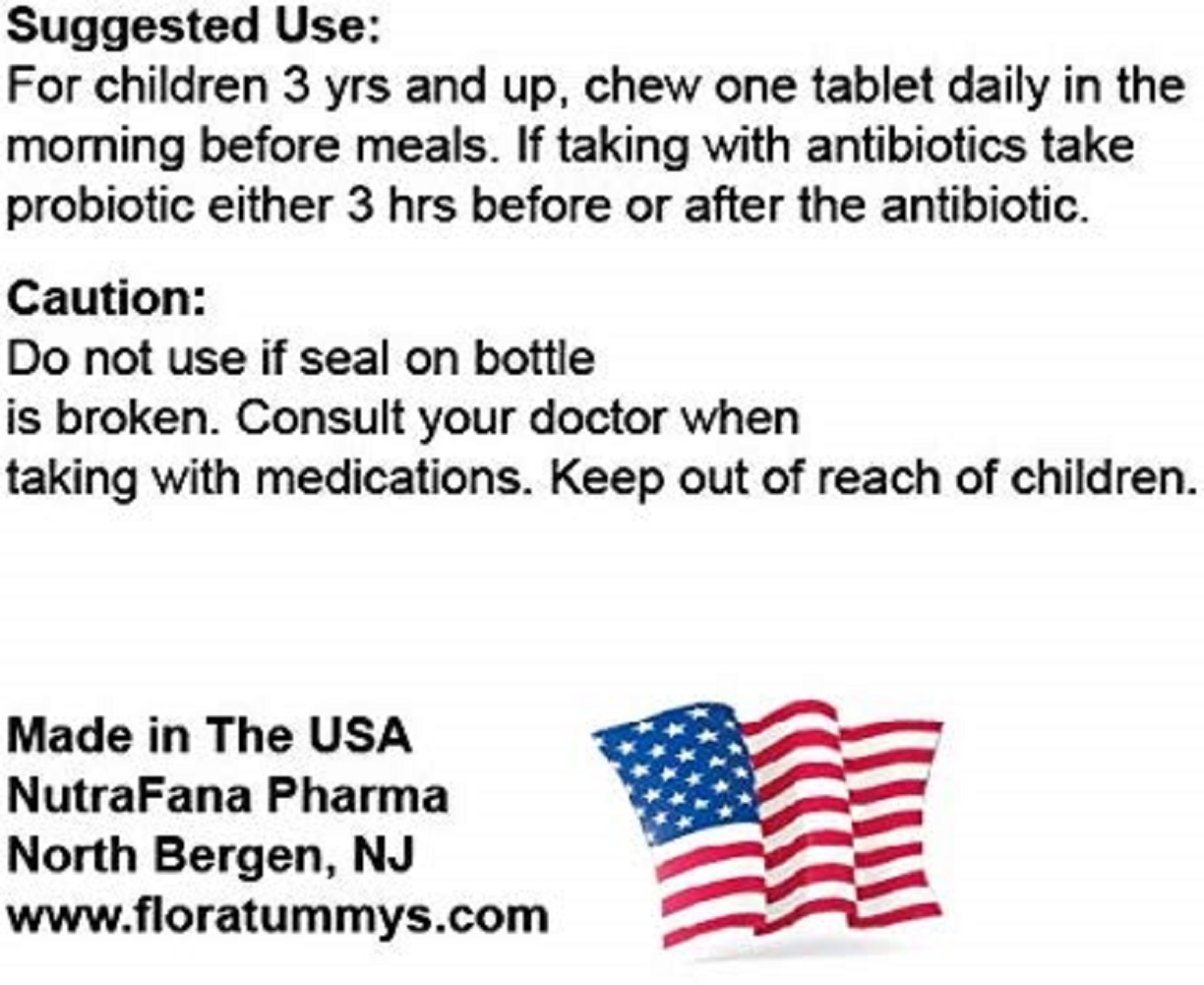 FloraTummys Kids Chewable Probiotic, Prebiotics: Dairy-Free, Gluten (1 Bottle)