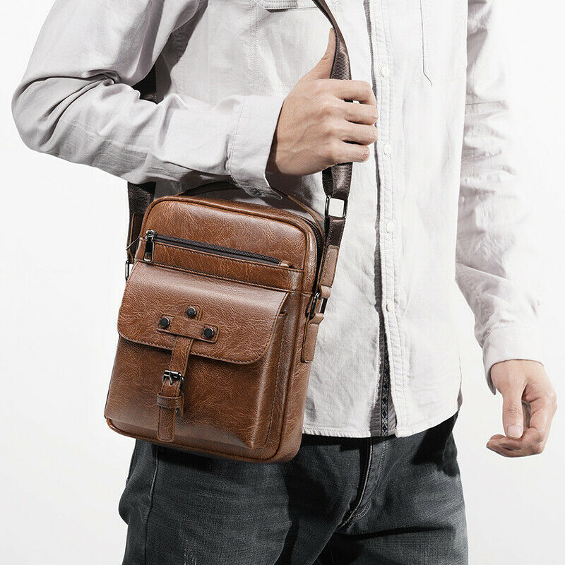 Men Leather Small Briefcase Crossbody Messenger Shoulder Bag Satchel ...