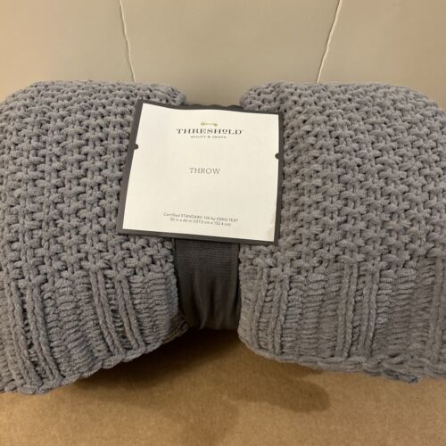 Brand New Solid Chenille Knit Throw Blanket Gray Threshold 50"x60"  (D7) - $19.80
