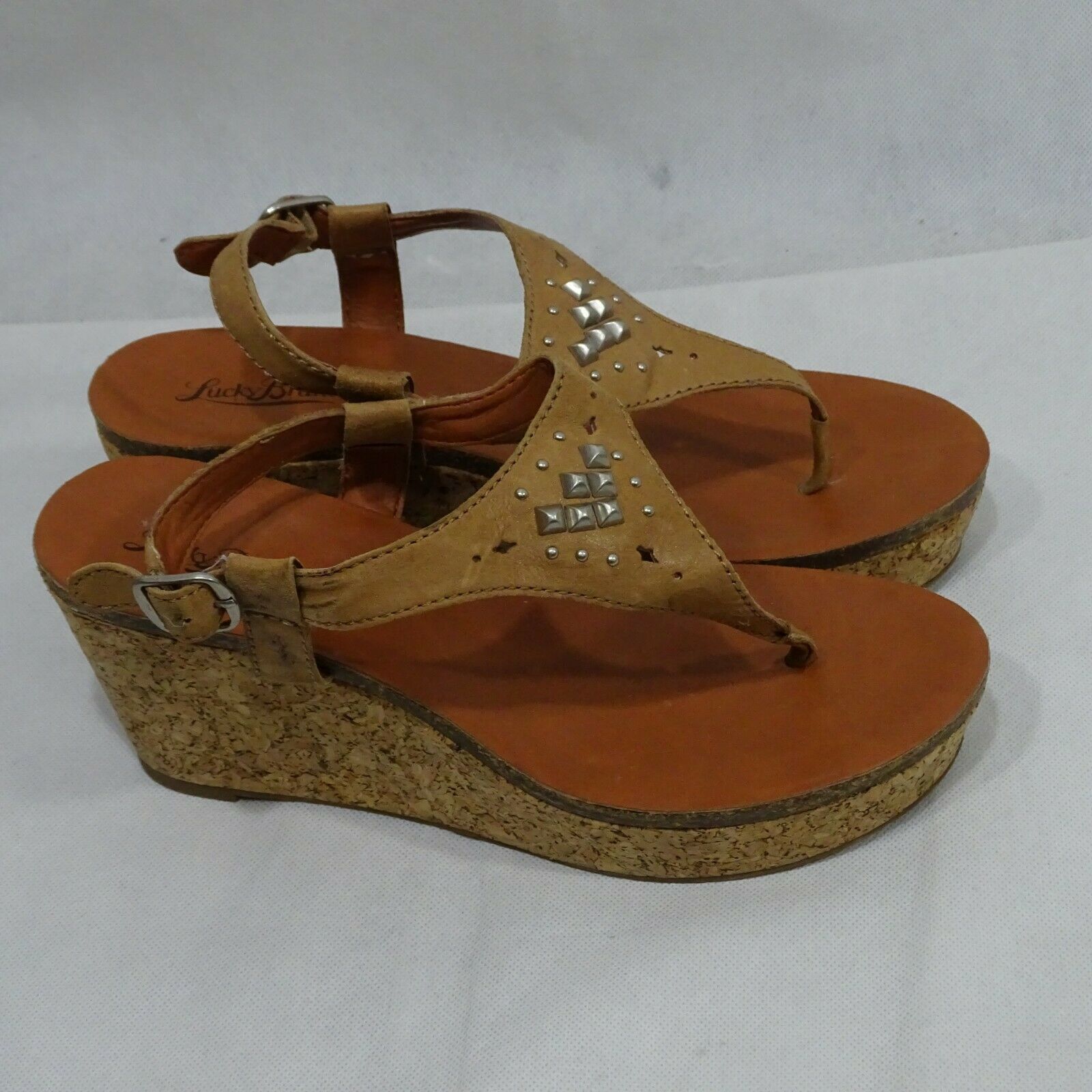 Lucky Brand Cork Wedge Heel Thong Sandals Platform Women Size 9 M Brown ...