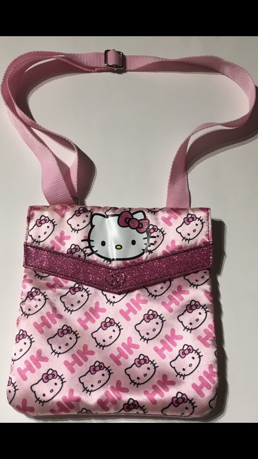 Hello Kitty Sanrio Authentic Pink Glitter Sparkle Full HK Logo
