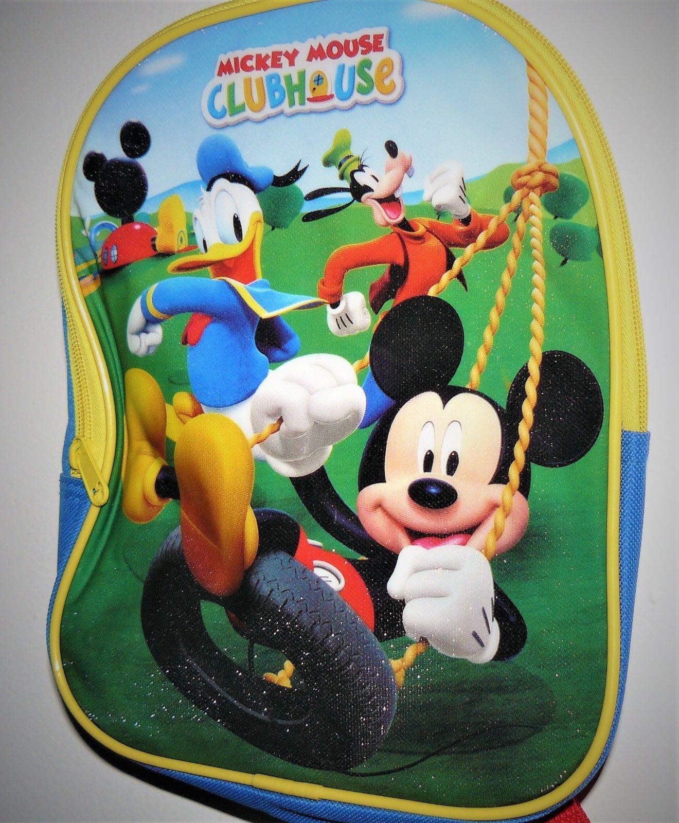 Disney Mickey Mouse Clubhouse School Backpack Donald Goofy 10 Inches Blue Yellow Action Figures 