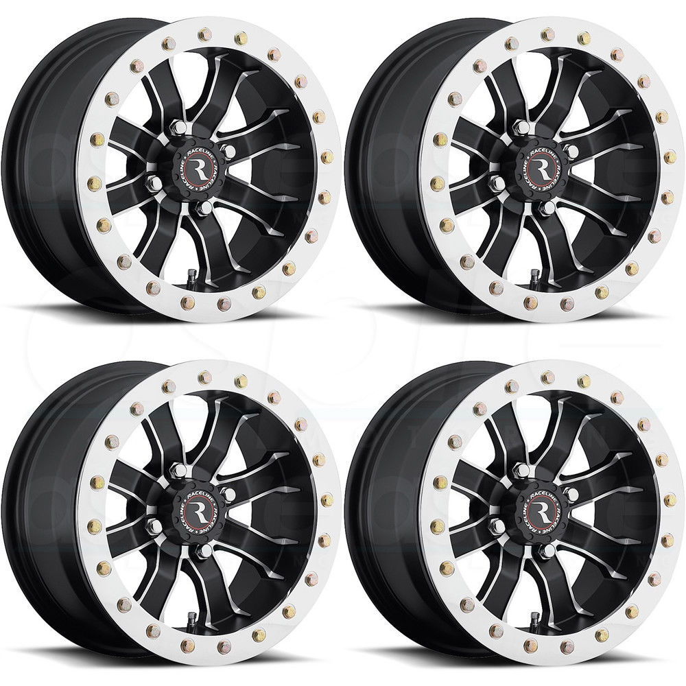 14x7 Raceline A71 Mamba Beadlock 4x115 30 Black Wheels Rims Set(4) - Wheels