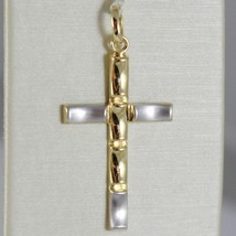 18K WHITE AND YELLOW GOLD CROSS STYLIZED VERY LUSTER MADE IN ITALY 1.34 INCHES image 1