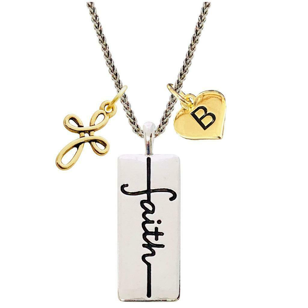 Custom Faith Rectangle Gold Cross Silver Necklace & Pendant Jewelry Pick Initial