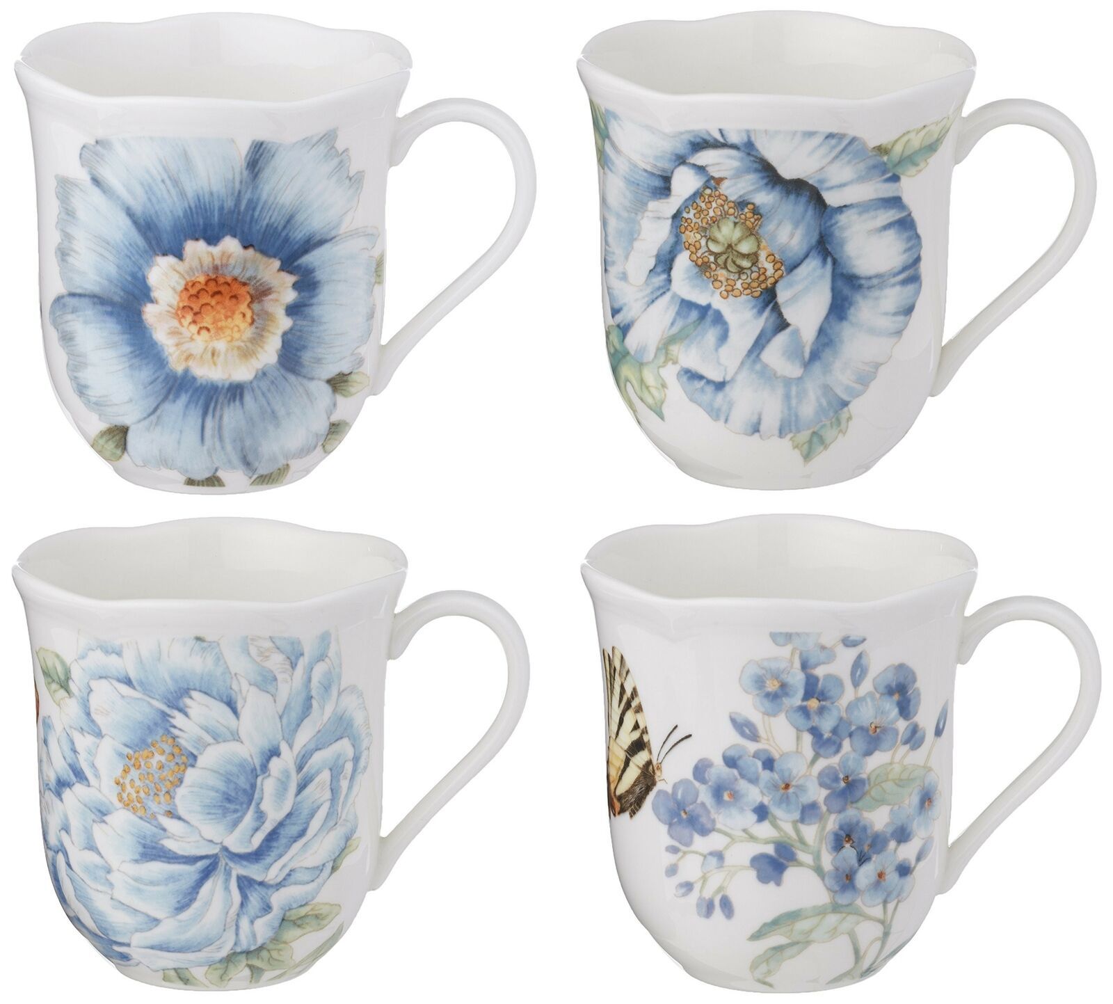 Lenox Blue Butterfly Meadow 4Piece Mug Set Lenox