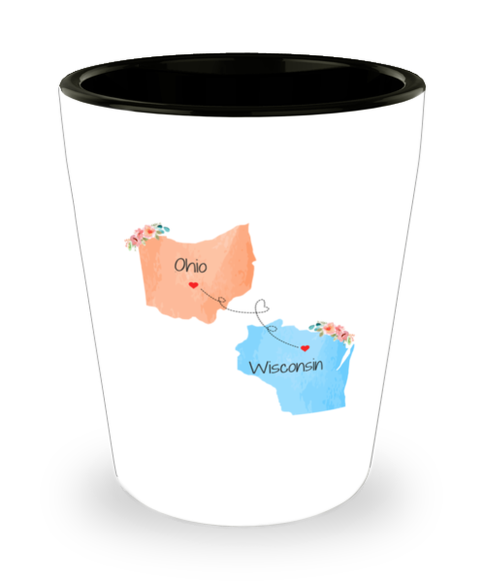 Ohio Wisconsin Gifts | Long Distance State Shot Glass | State to State | Away