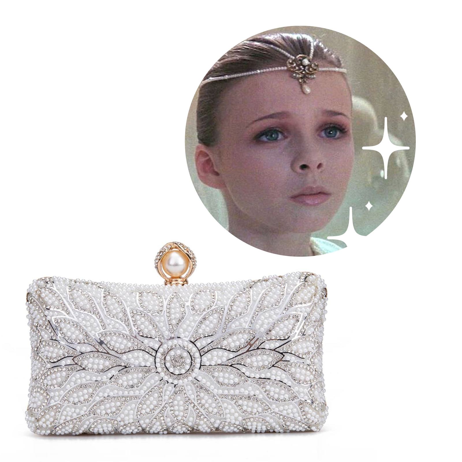 Never ending story movie inspired silver crossbody Rhinestone & Faux Pearl Decor