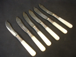 Old Vtg Sterling Silver Decorative Butter Knife Set Of 6 Mother Of Pearl... - $149.95
