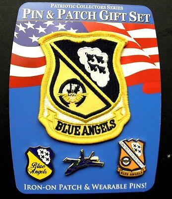US NAVY BLUE ANGELS 3 PIN AND 1 PATCH GIFT SET OF LAPEL PINS