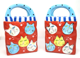 TWO Bella Casa GANZ Ceramic CATS Shopping Bag Planters Vases - $24.00