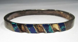 Estate Vintage Taxco Mexico Sterling Silver Blue Lapis Hinged Bracelet C... - £95.61 GBP