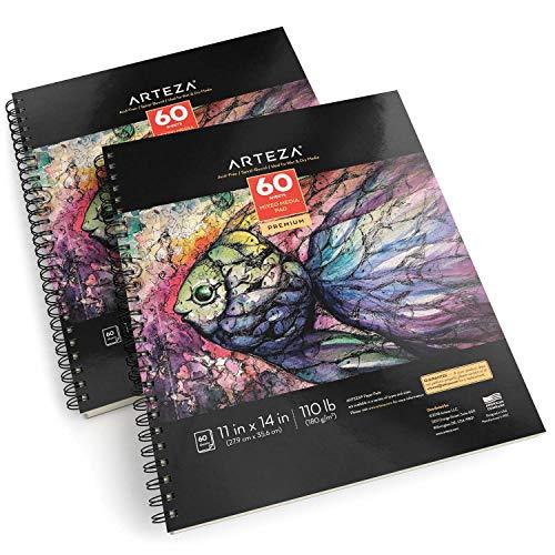 ARTEZA 11x14” Mixed Media Sketch Book, 2 Pack, 110lb/180gsm, 120 Sheets