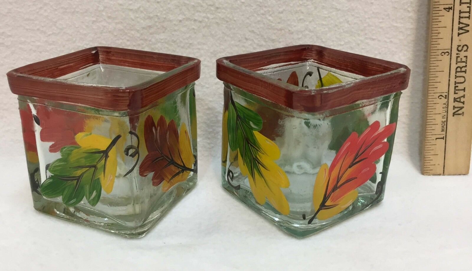 Primary image for Autumn Fall Decor Candle Holders Hand Painted Vase Artificial Leaf Pick Lot of 5