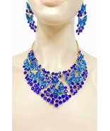 Kobalt Königsblau Strass Schmetterling Abend Lätzchen Halskette Ohrringe... - $40.39