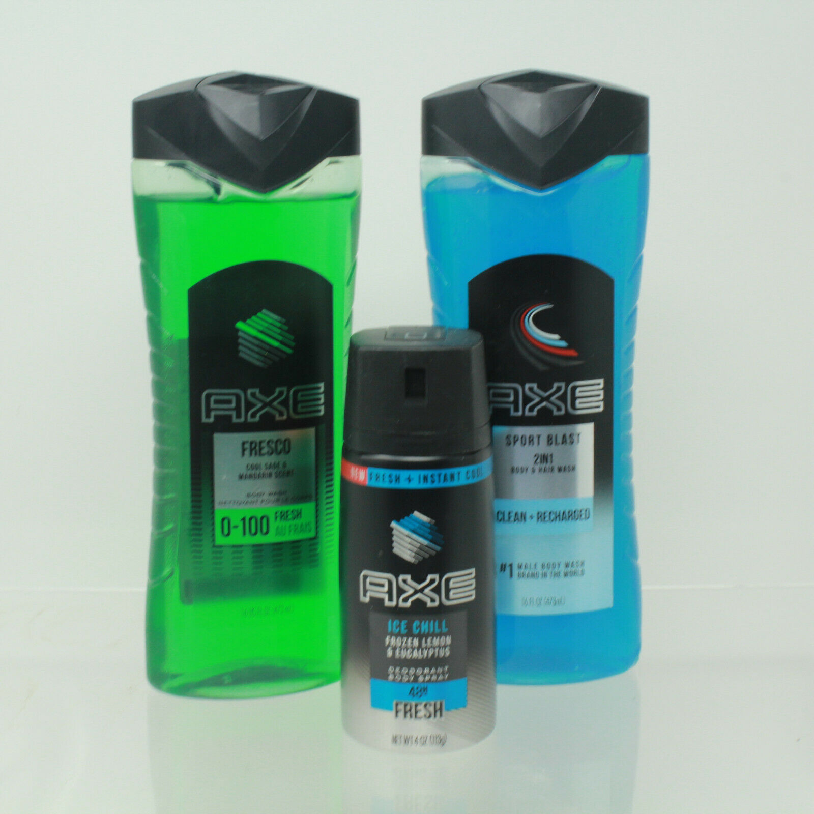 3Pack Axe For Men Fresco Body Wash Sport Blast 2n1 Wash Ice Chill Body