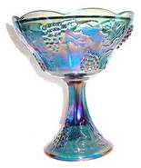 Vintage Indiana Glass Blue/Purple Carnival Iridescent Color Grape &amp; Frui... - $55.99