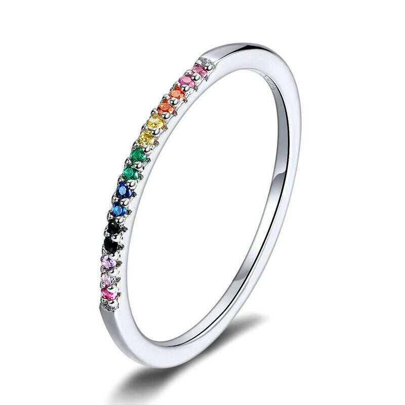 Silver Rainbow 0.92 Carat CZ Overlapping Wave Ring Size 5-9