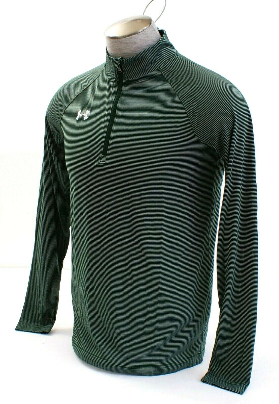 Under Armour UA Stripe Tech Green & White 1/4 Zip Long Sleeve Shirt Men ...