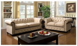  Frankfurt 2 Pieces Traditional Style Sofa Set Upholstered in Ivory Fabric - $1,998.00