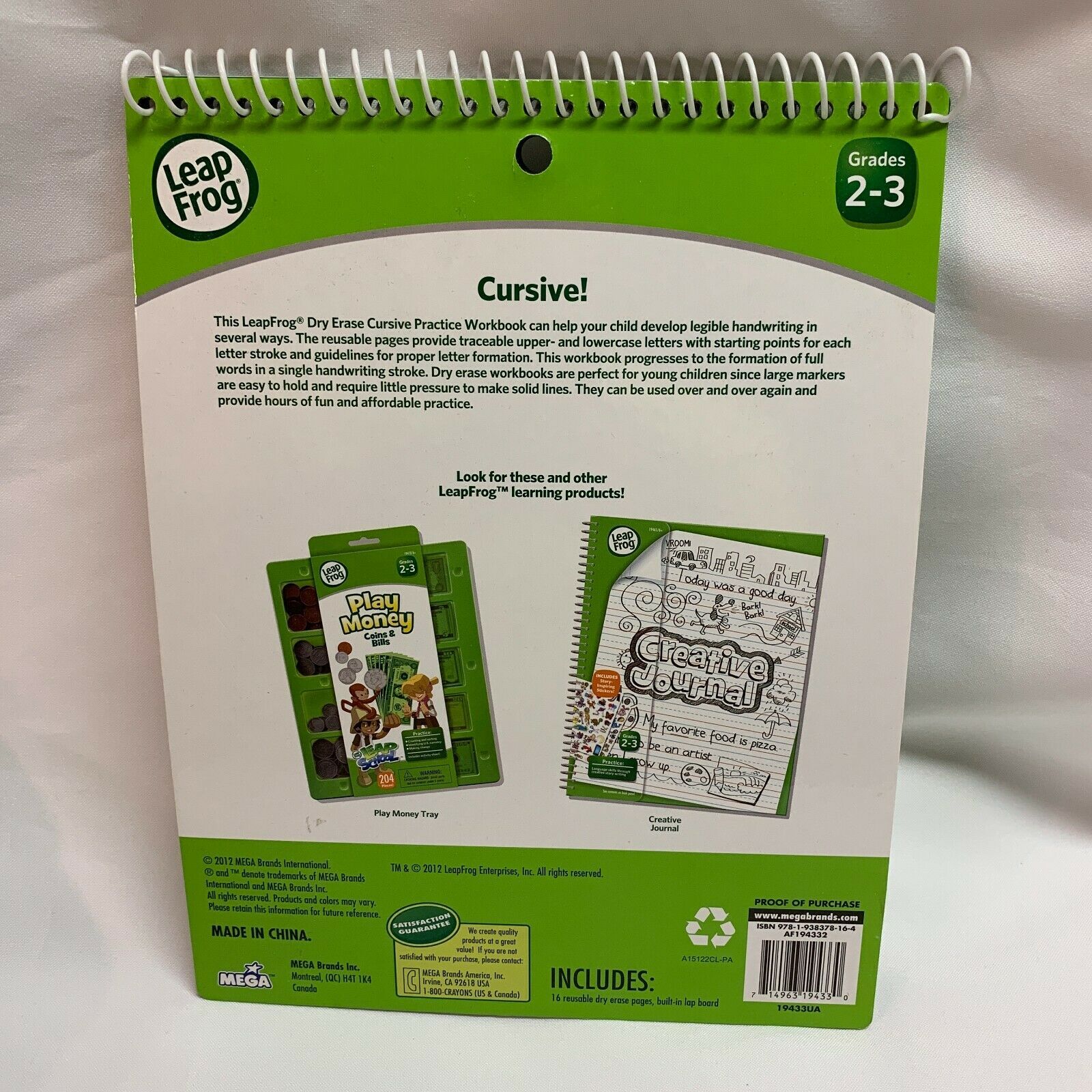 LeapFrog LeapSchool Cursive Dry Erase Practice Workbook for Grades 23 Other Office Pens & Pencils