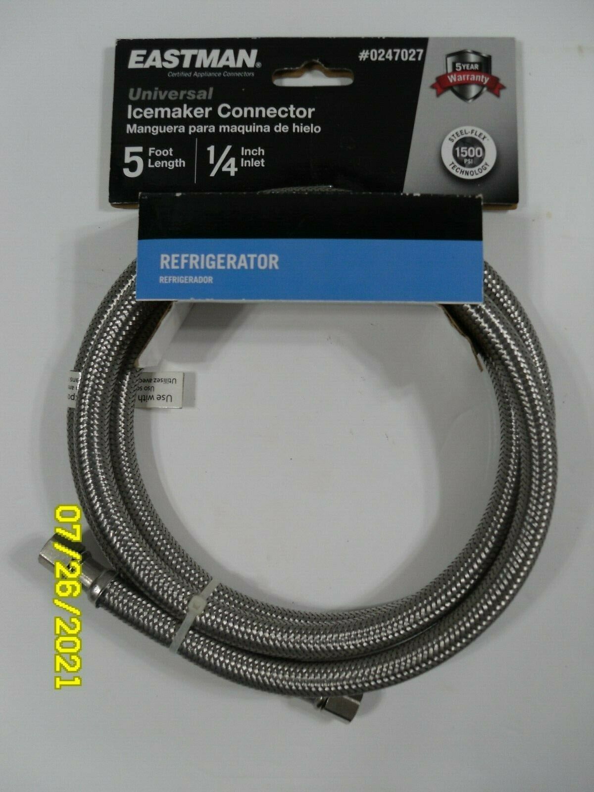 Eastman Universal Ice Maker Connector 5 Inch 1/4 Inch Inlet