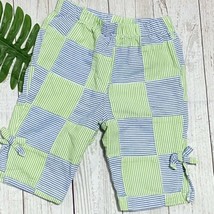 KELLY&#39;S KIDS Green Blue White SEERSUCKER Striped S 5-6 Capri Pants Bows - $16.14