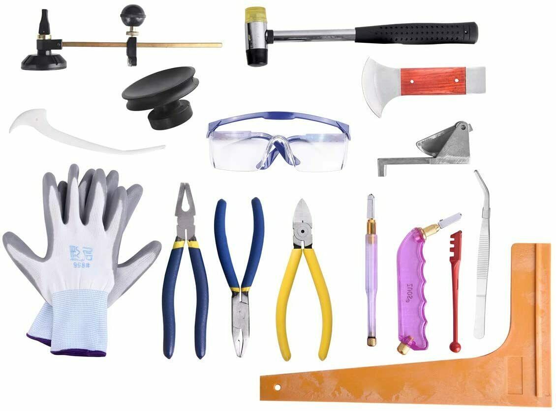 Stained Glass Tool Kit Set of 16 Pieces Pliers Cutters Mallet Complete