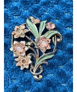 vintage floral brooch with pink stones. Shabby Vintage. Missing One Stone. - $12.60