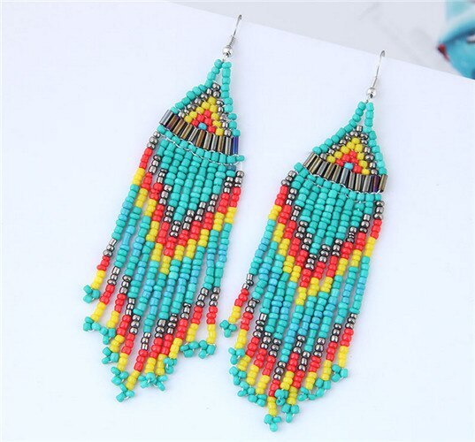 2021 Colorful Boho Ethnic Tassel Beads Long Drop Earrings Vintage Women Spring S