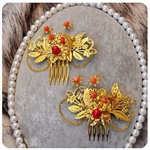 Set Of 2 Charming Traditional Chinese Wedding Exquisite Hair Combs Acces... - $30.12