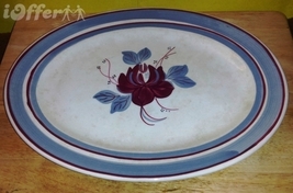 Blue Ridge Colonial Astor Red Teal Ros EAN Na Oval Platter 11 3/4" X 8 3/4" - $22.45