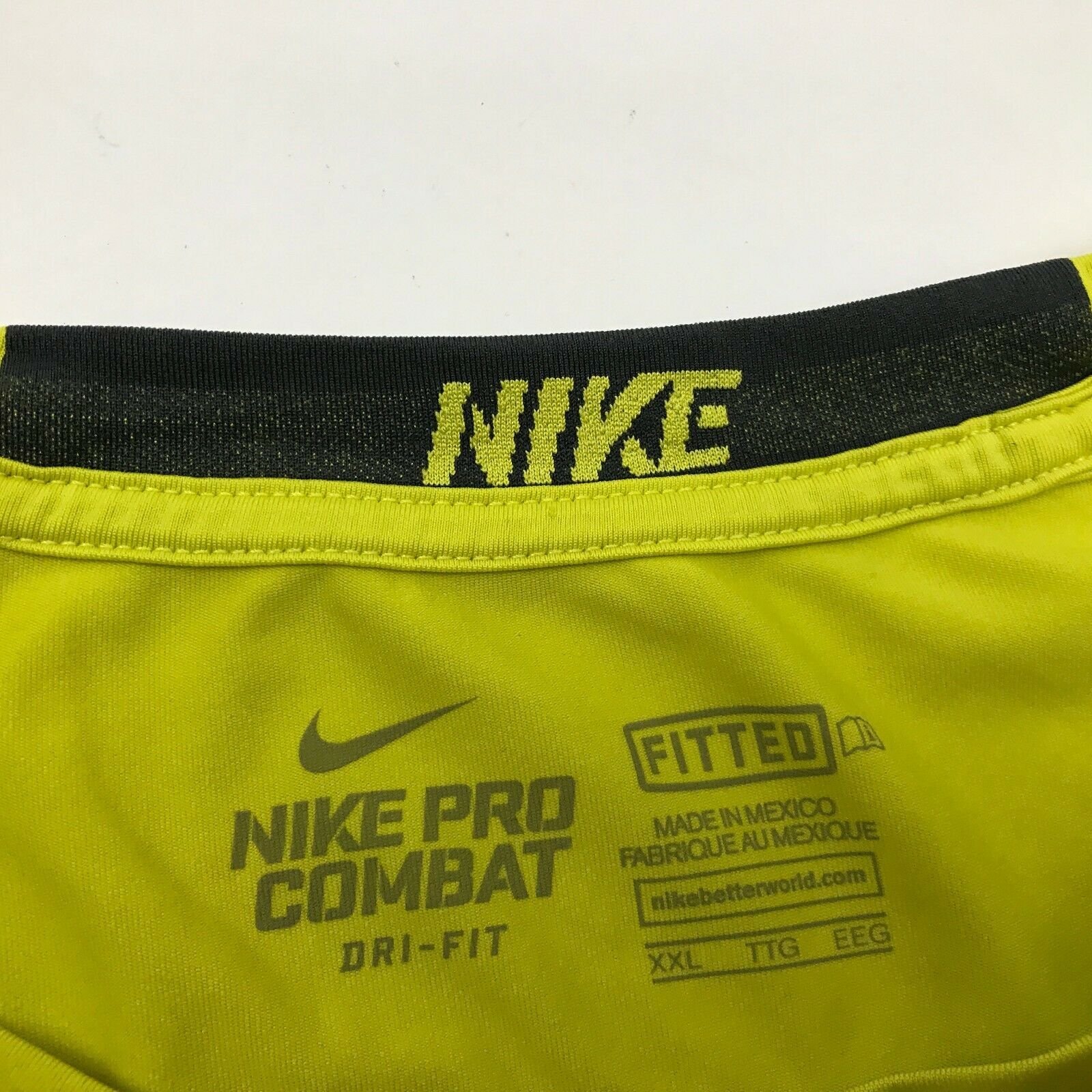 NIKE Pro Combat Dry Fit Shirt Mens Size XXL 2XL Fitted Lime Green Short ...