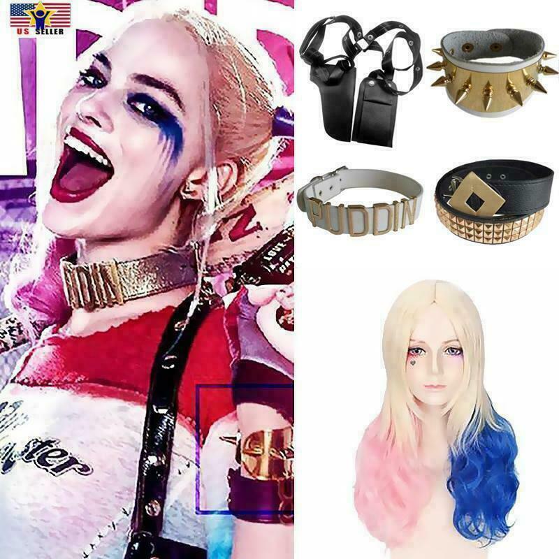 Harley Quinn Costume Halloween Accessories Set Belt Holster Choker Bracelet