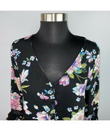 Maurices Black Colorful Floral Print Button Front Tie Hem Top XS - $34.64