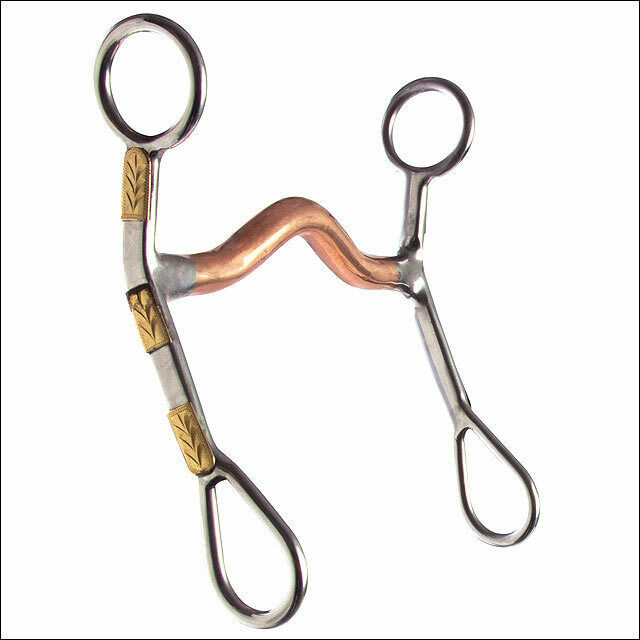 HILASON STAINLESS STEEL CURB HORSE BIT W/BRASS TRIM 5" MED PORT MOUTH6