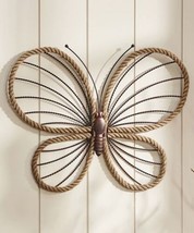 Butterfly Wall Plaque Striped Wing Accents Hemp Rope Detailing Iron 26" Wide