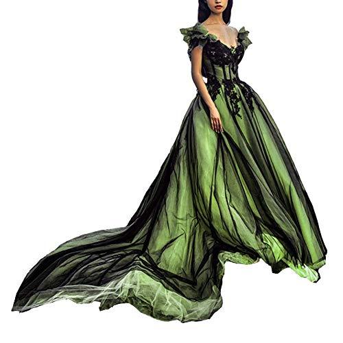 Off The Shoulder Long Gothic Black V Neck Tulle Evening Prom Dresses Sage US 2