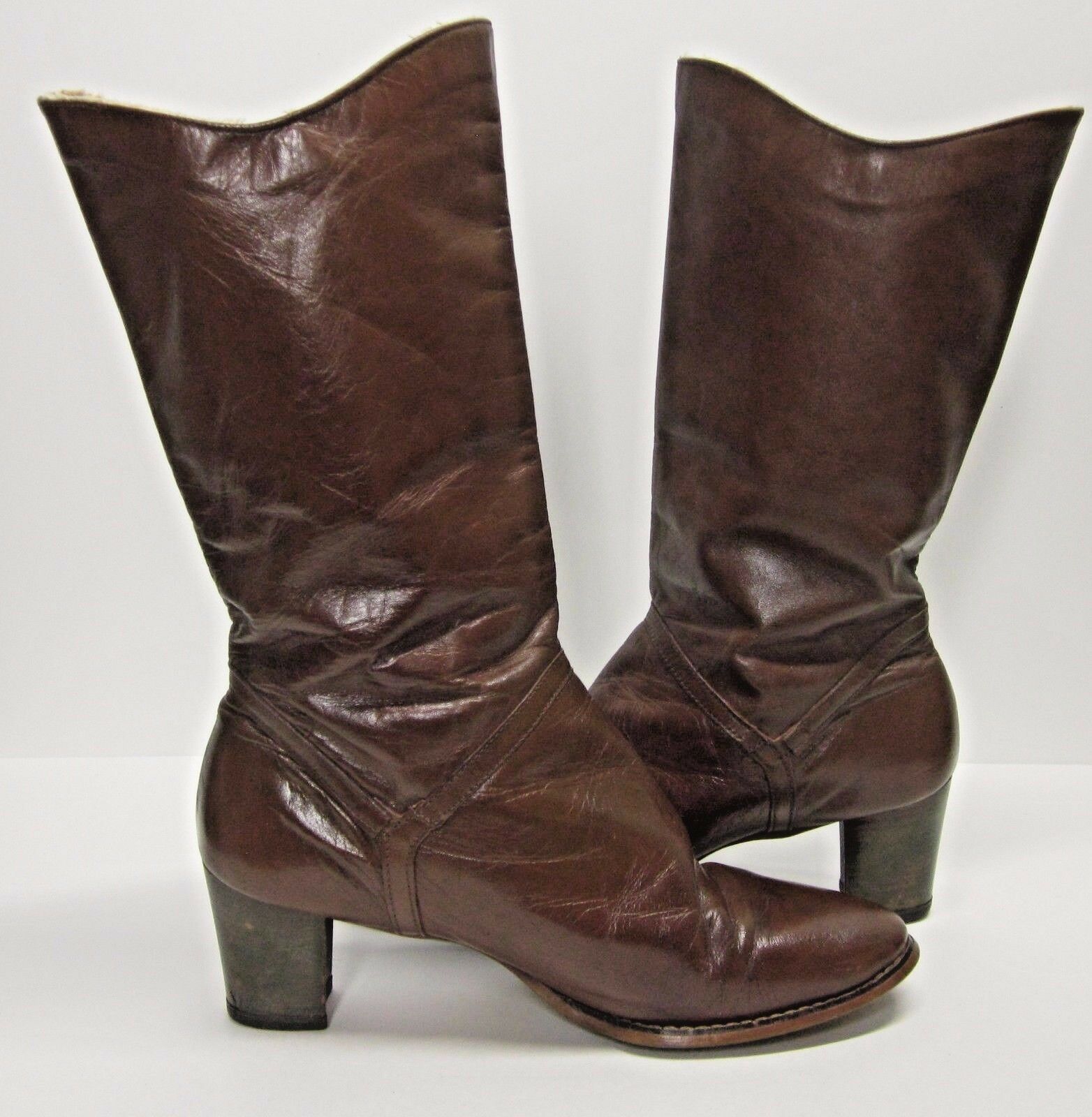 CHOCOLATE BROWN SUPPLE LEATHER MID CALF HARNESS BOOTS WOMEN'S SZ (9M ...