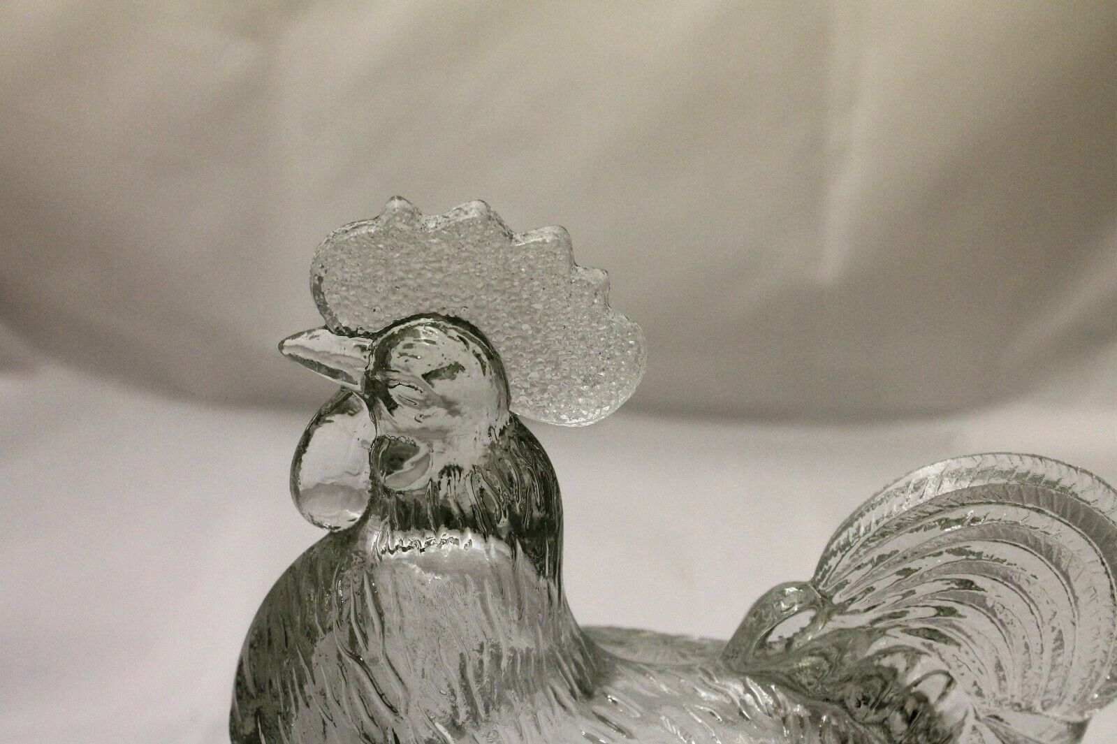 Clear Glass Rooster Covered Candy Dish Standing Chicken Retro Depression Style Other